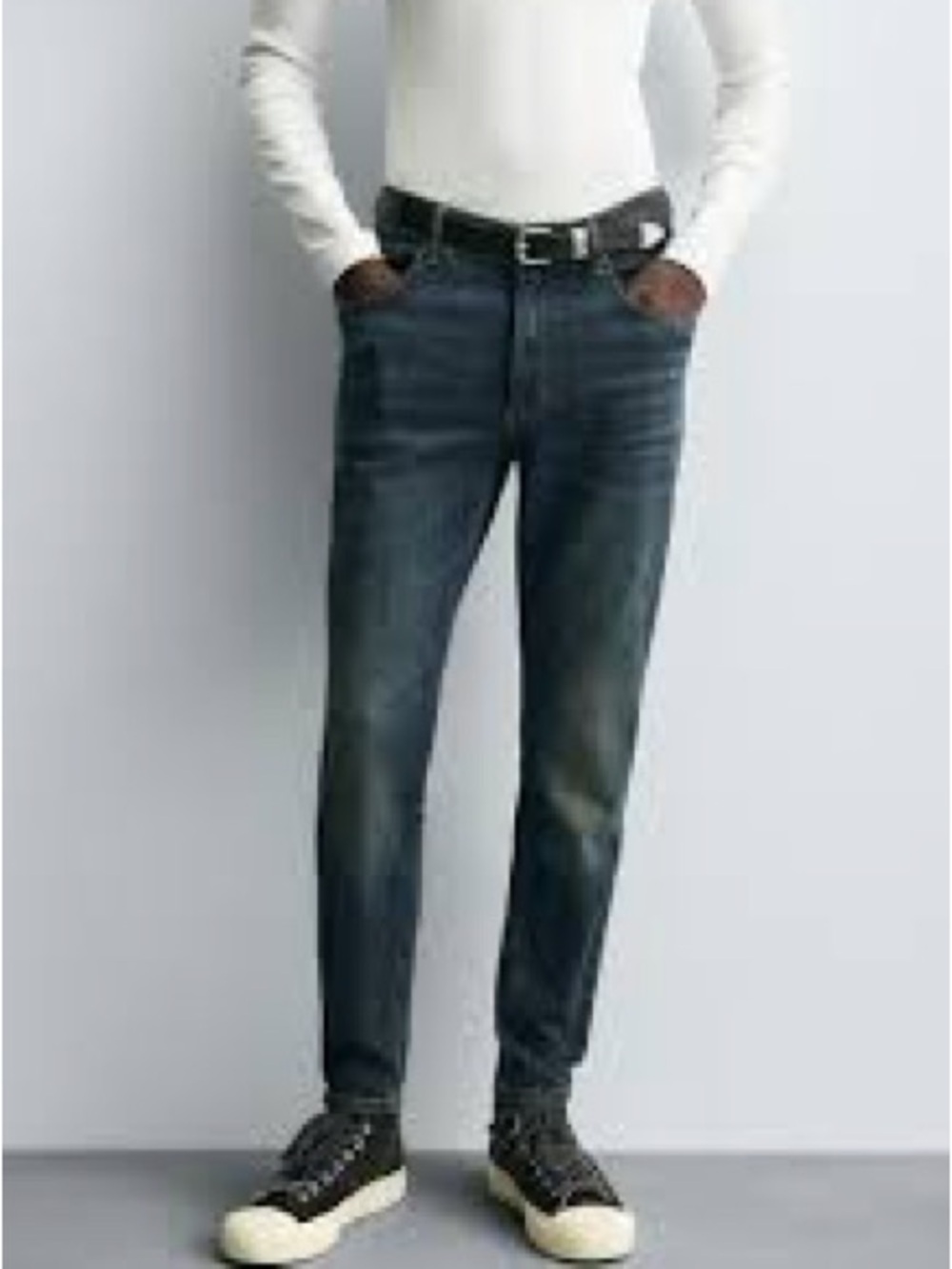 Zara Men's Slim Straight Jeans - Washed Blue Denim 0015